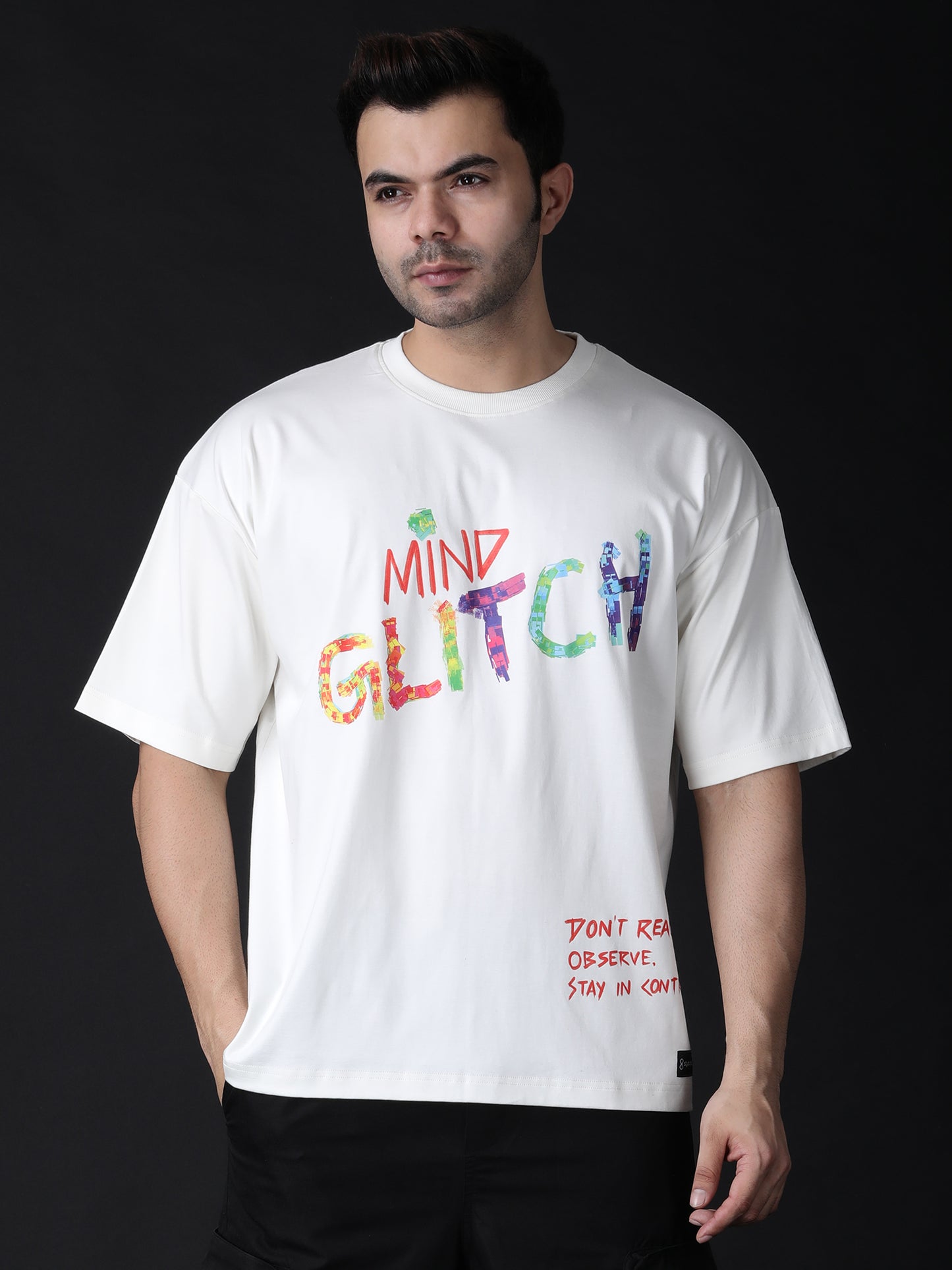 Mind glitch - Cream base, multicolor print, oversized T-shirt