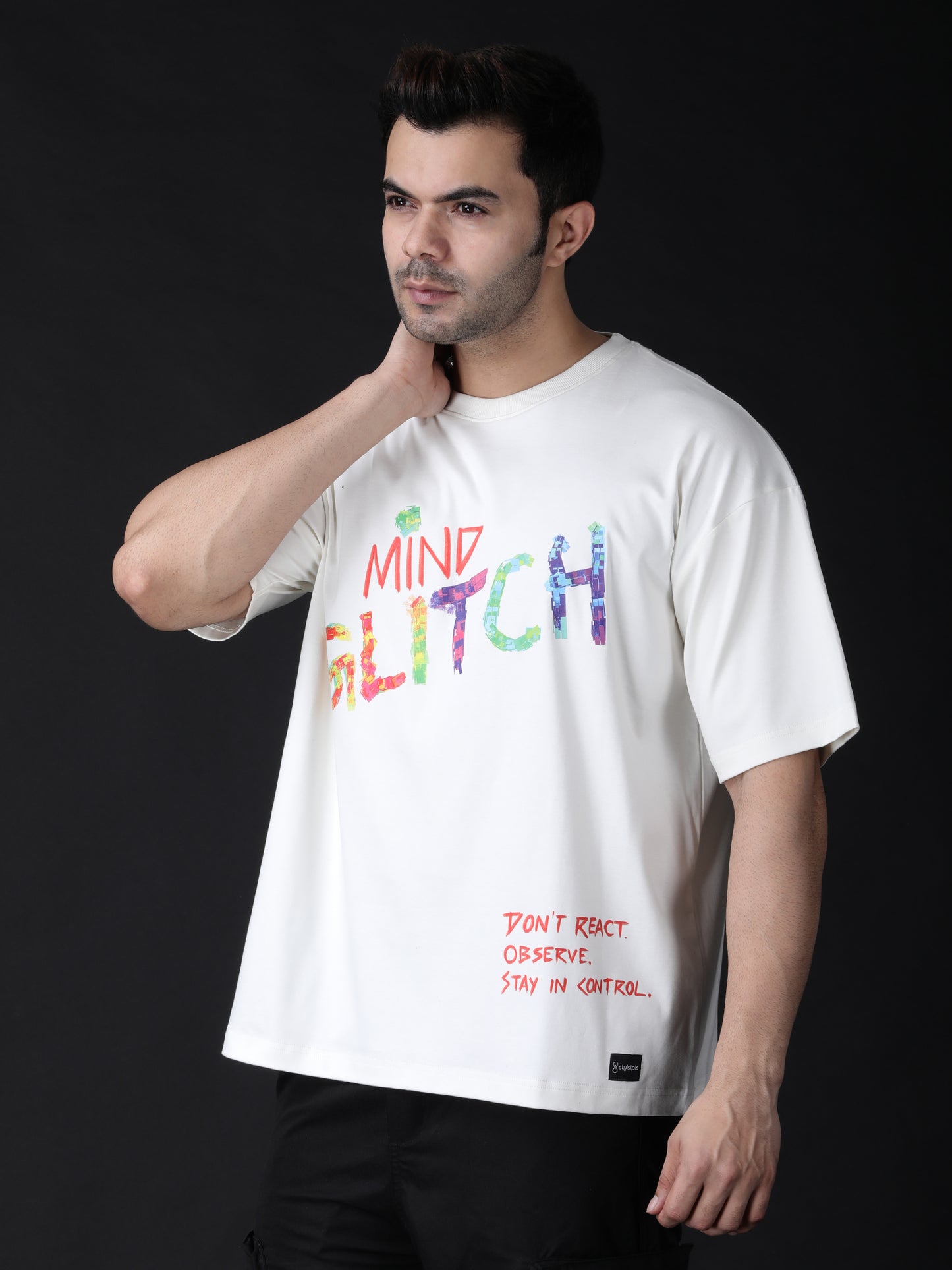 Mind glitch - Cream base, multicolor print, oversized T-shirt