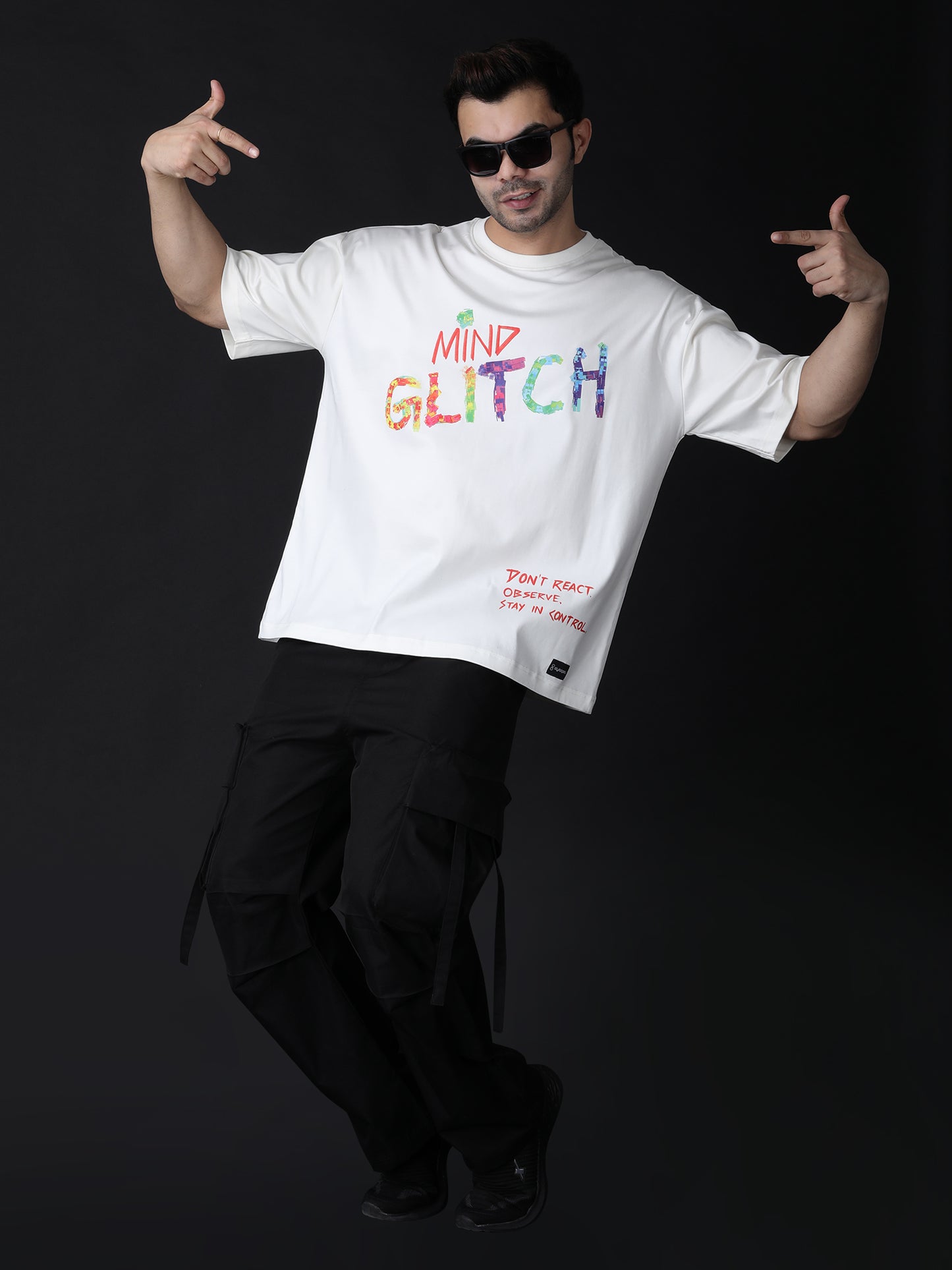 Mind glitch - Cream base, multicolor print, oversized T-shirt