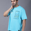 Moment-sky blue overall print oversized T-shirt