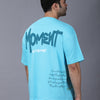 Moment-sky blue overall print oversized T-shirt