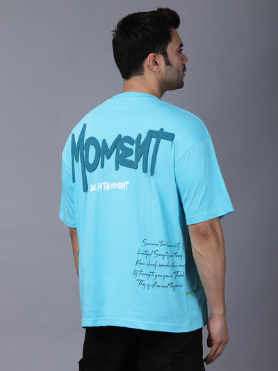 Moment-sky blue overall print oversized T-shirt