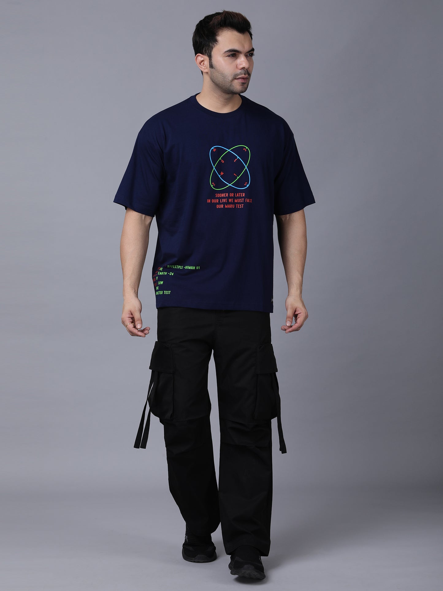 Maru effect - Navy blue, minimalistic print, oversized T-shirt