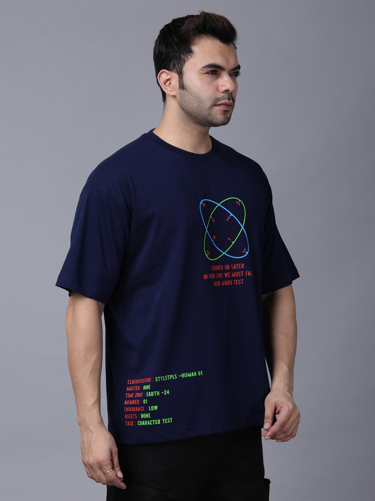 Maru effect - Navy blue, minimalistic print, oversized T-shirt