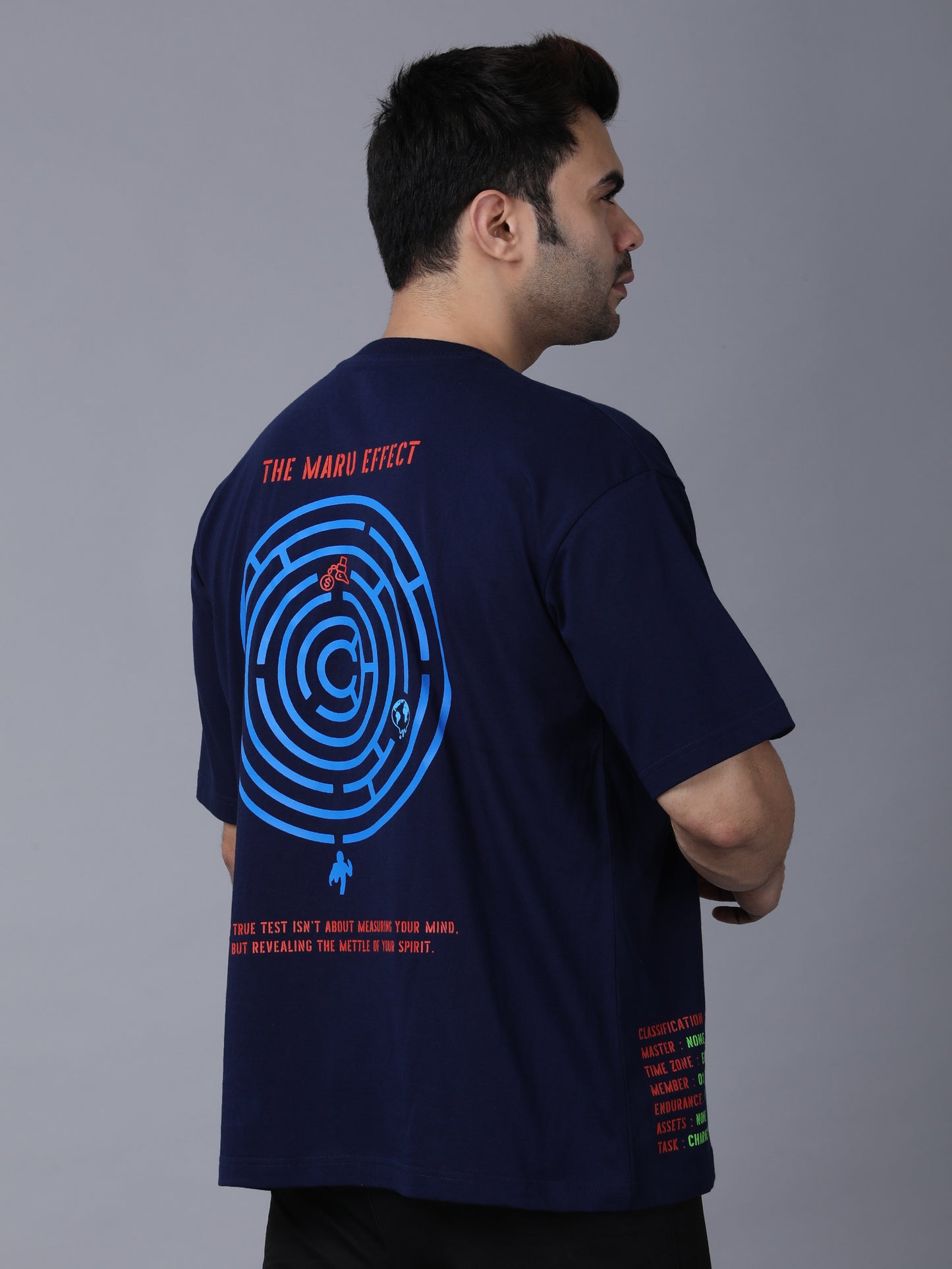 Maru effect - Navy blue, minimalistic print, oversized T-shirt